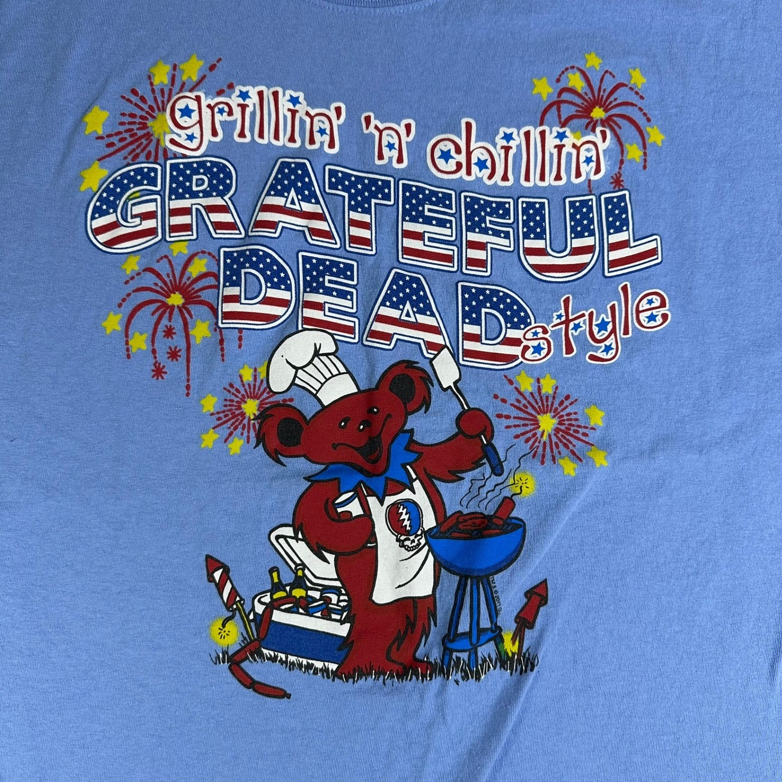 Liquid Blue Grateful Dead Style Grilling Chillin Bear T Shirt XL