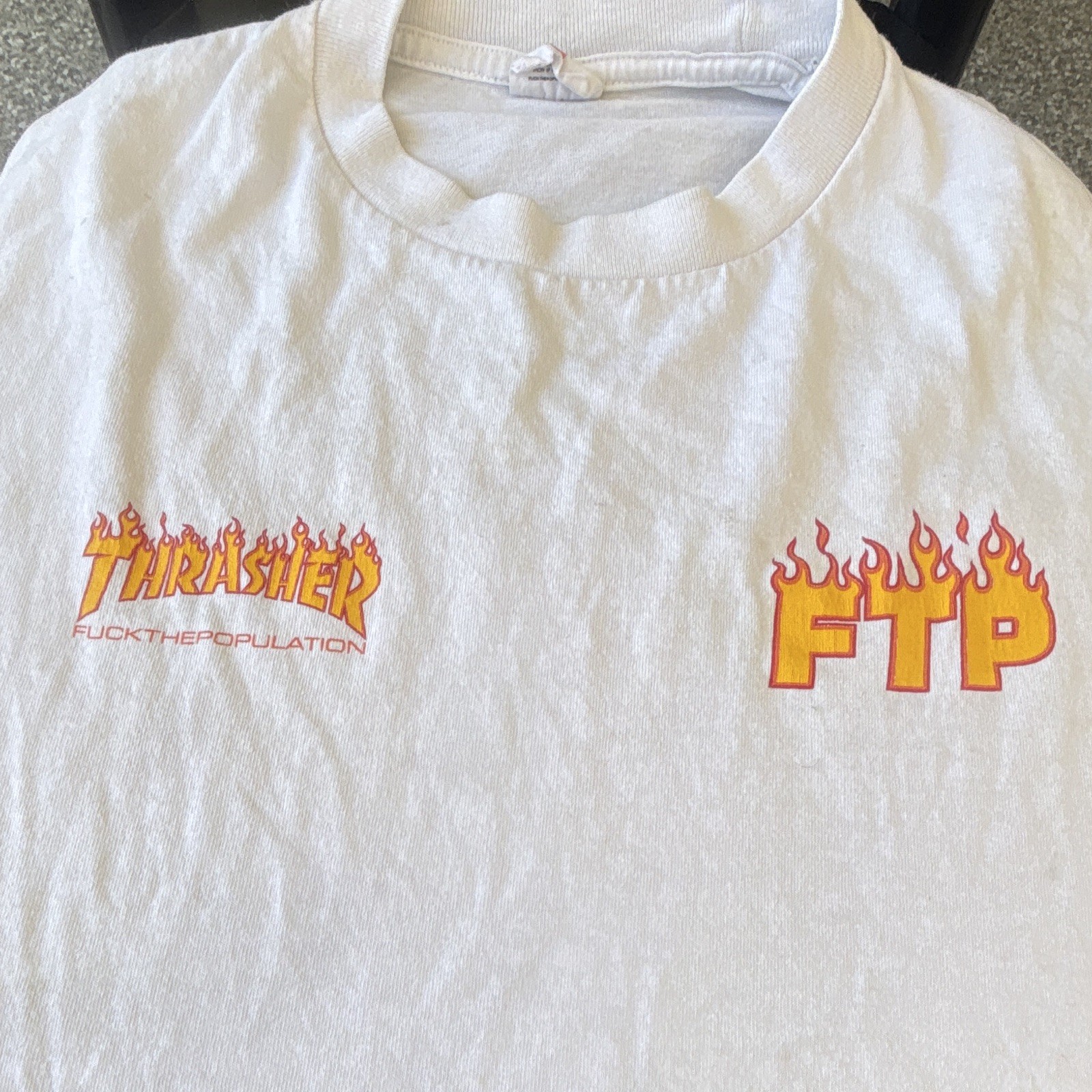 Vintage FTP x Thrasher Magazine Collaboration Flame Logo Graphic Tee Shirt White
