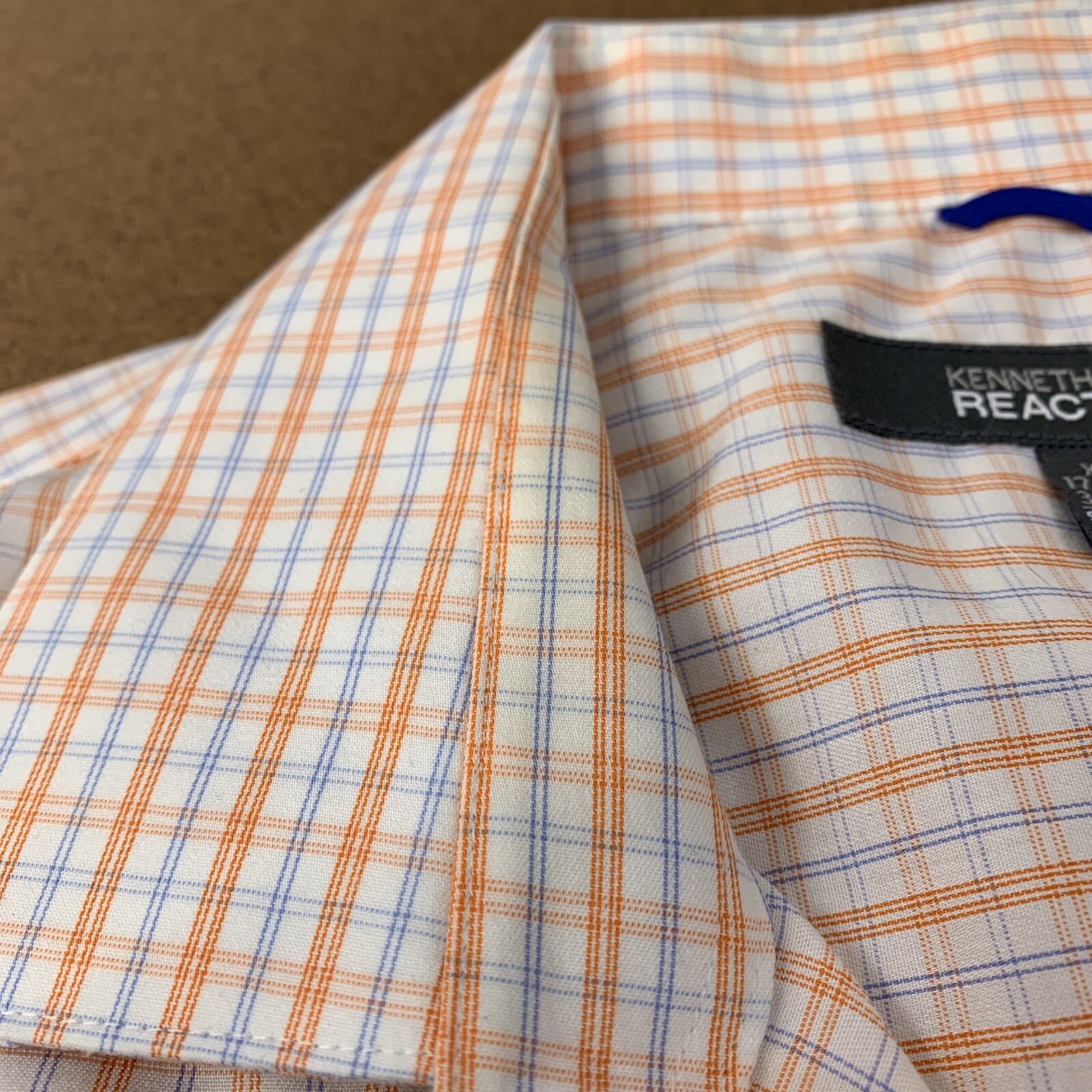 Kenneth Cole Reaction Men’s Size XL 17-171/2 34-35 Slim Fit Plaid Button Front