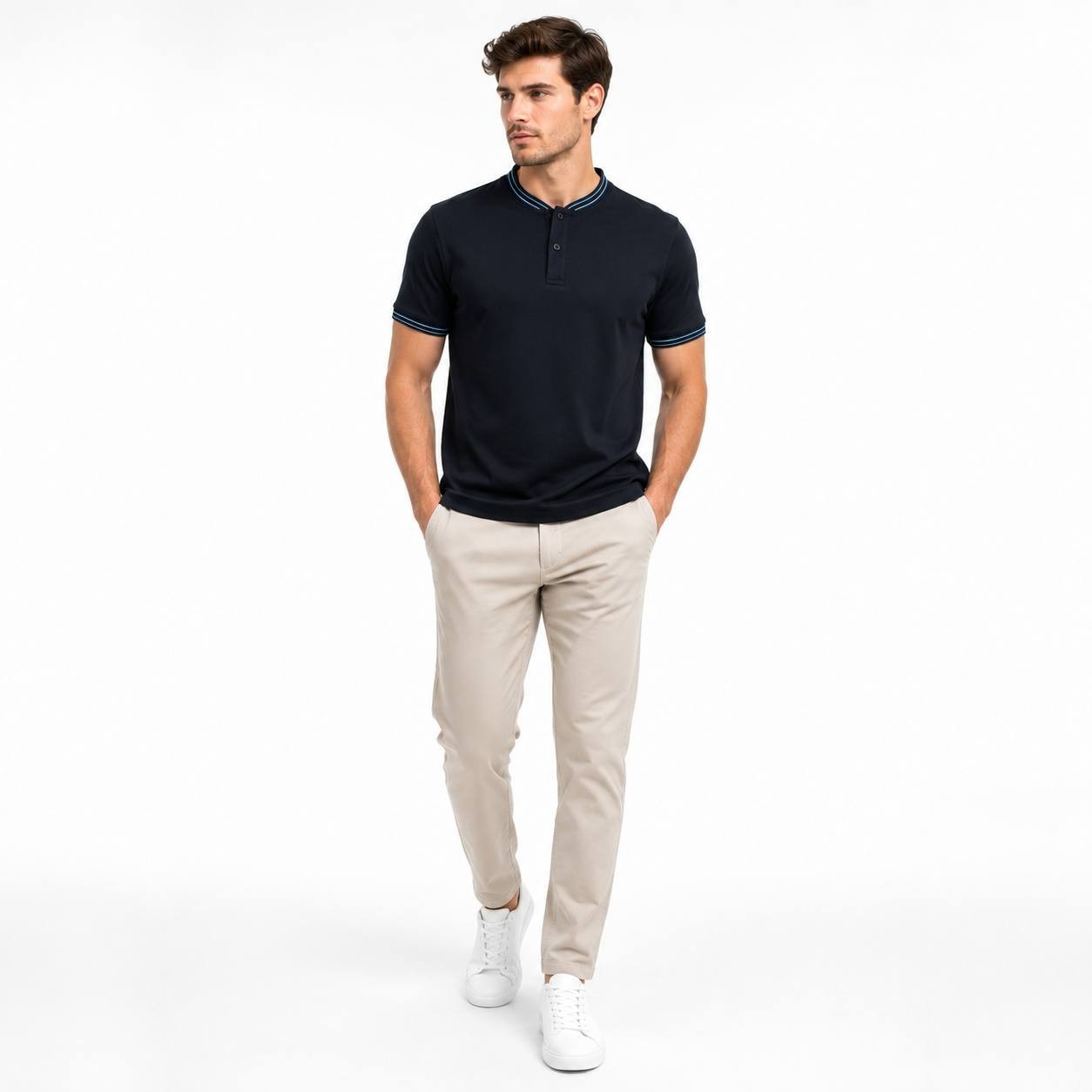 Scott James Men’s Short Sleeve Henley T-Shirt – Black – Size Medium (M) – NWT
