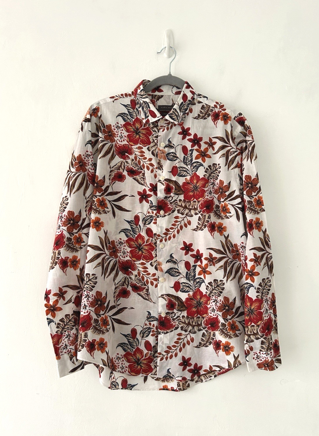 Zara Shirt Men’s Floral Slim Fit Made In Spain Long Sleeve Boho Size XL