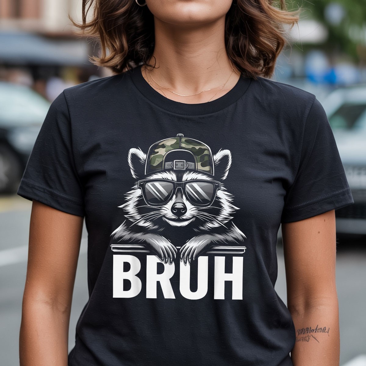 Bruh Raccoon Camo Hat T-Shirt Funny Raccoon Meme Shirt Youth Trash Racoon Tee