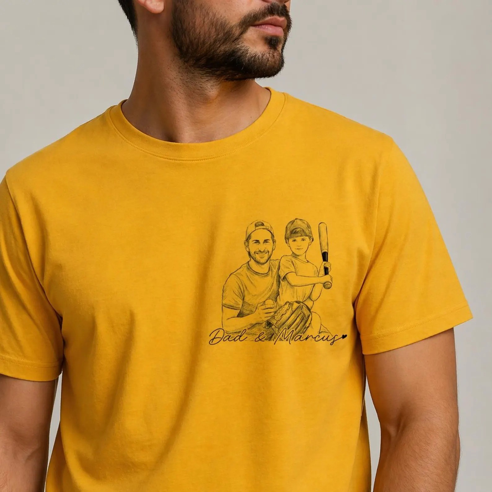 Personalized Best Dad Ever T Shirt Custom Photo Sketch Family Portrait T-Shirt