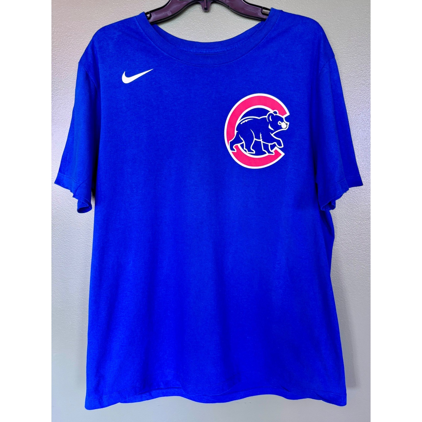 Nike Chicago Cubs Javier Baez 9 MLB T-Shirt Mens Large Blue Short Sleeve Tee
