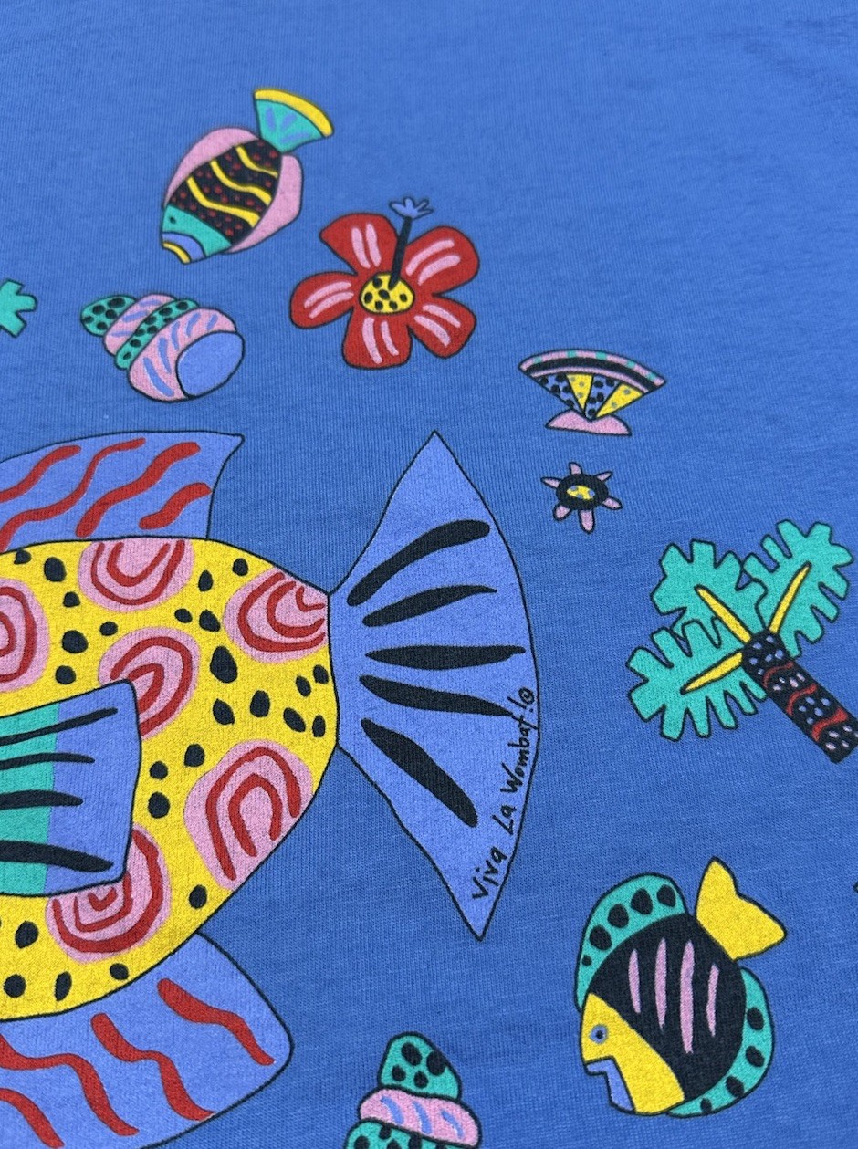 Vintage Viva La Wombat T Shirt California Beach Fish Art Tee 90s Made in USA XL