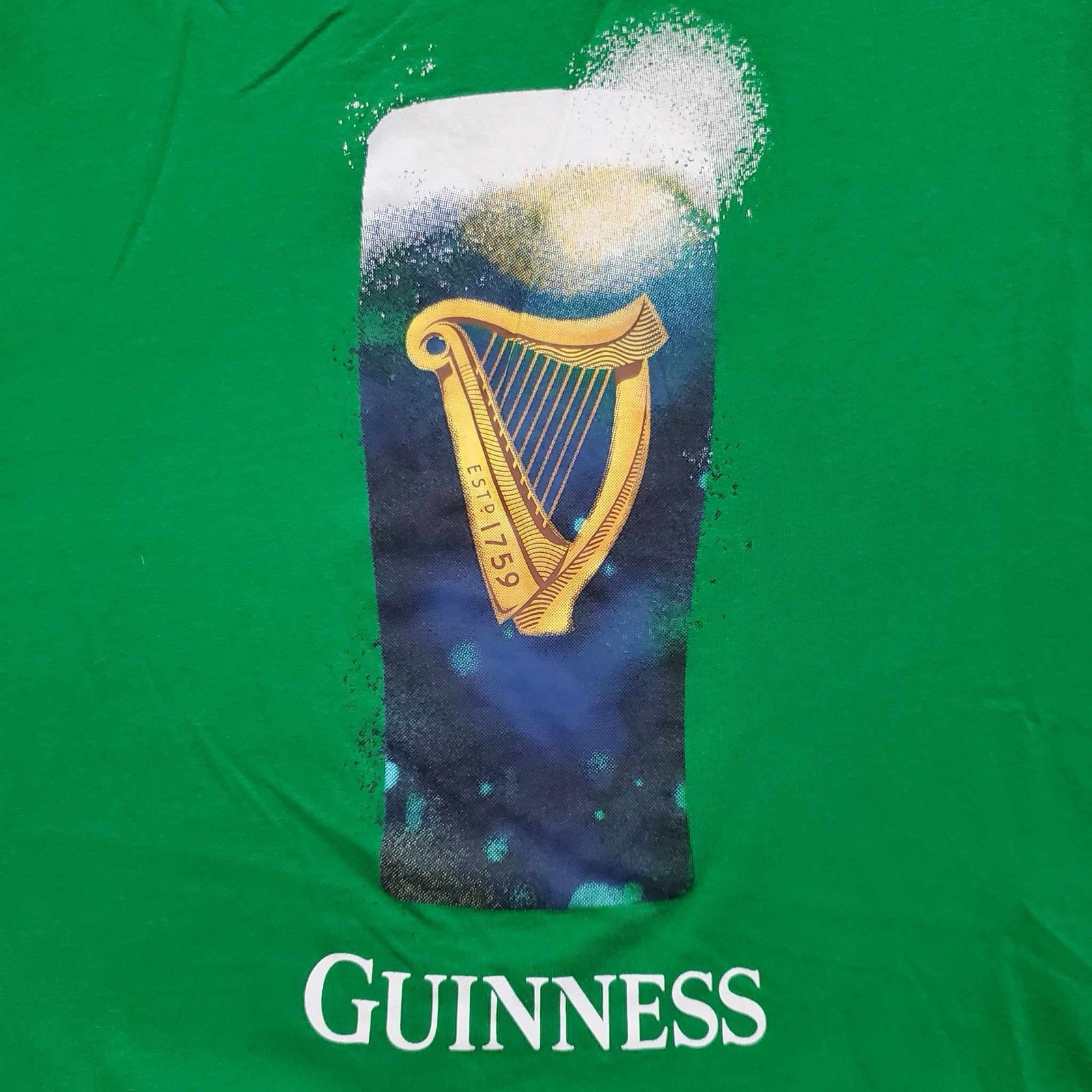Guinness T-Shirt Tee Mens XL Green Solid Graphic Short Sleeve 100% Cotton