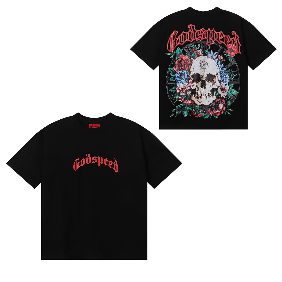 Godspeed Floral Skull Skeleton Vintage Streetwear Graphic Tee T-Shirt