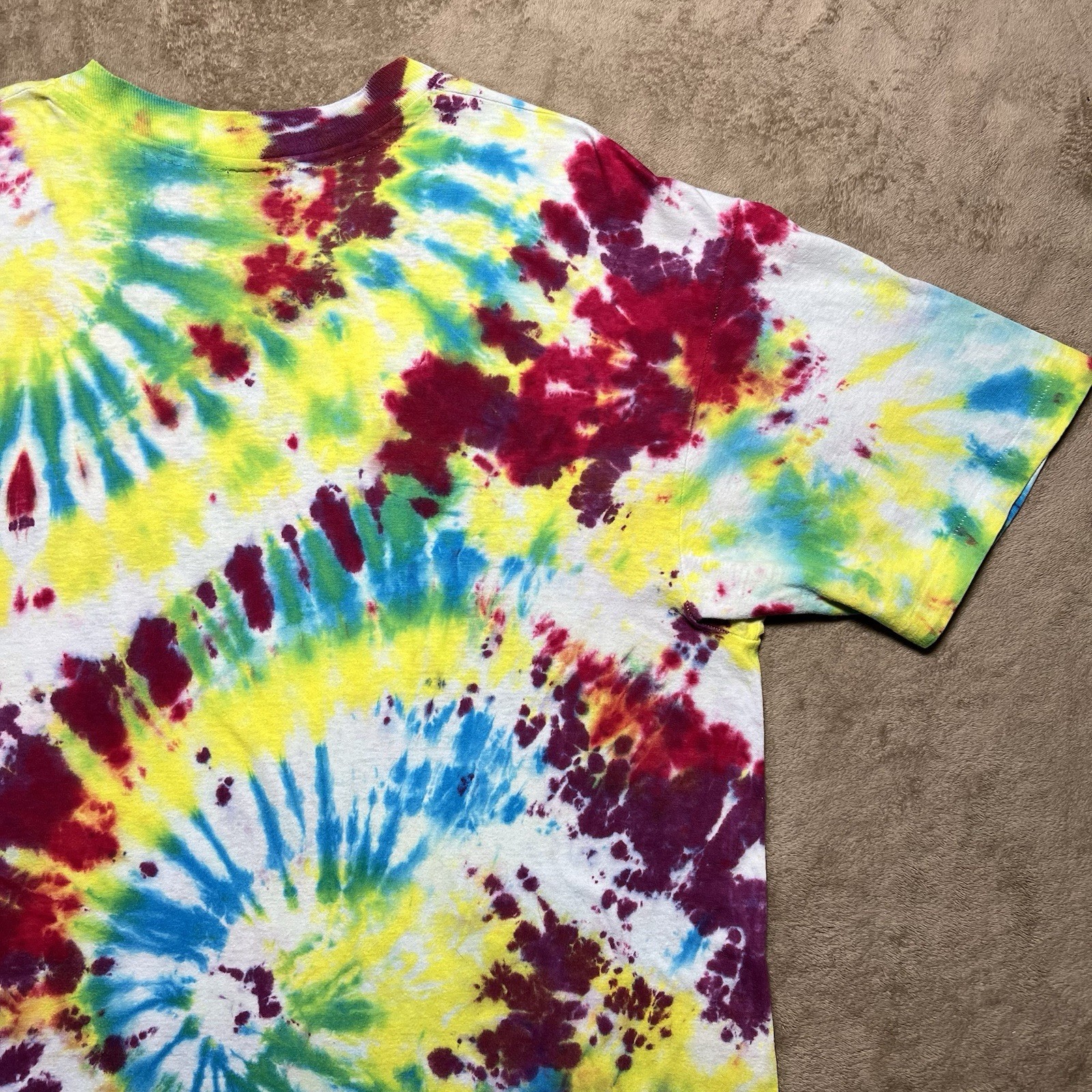 Vintage Hanes Single Stitch Tie Dye T Shirt Size XL Rainbow Swirl Blank 90s