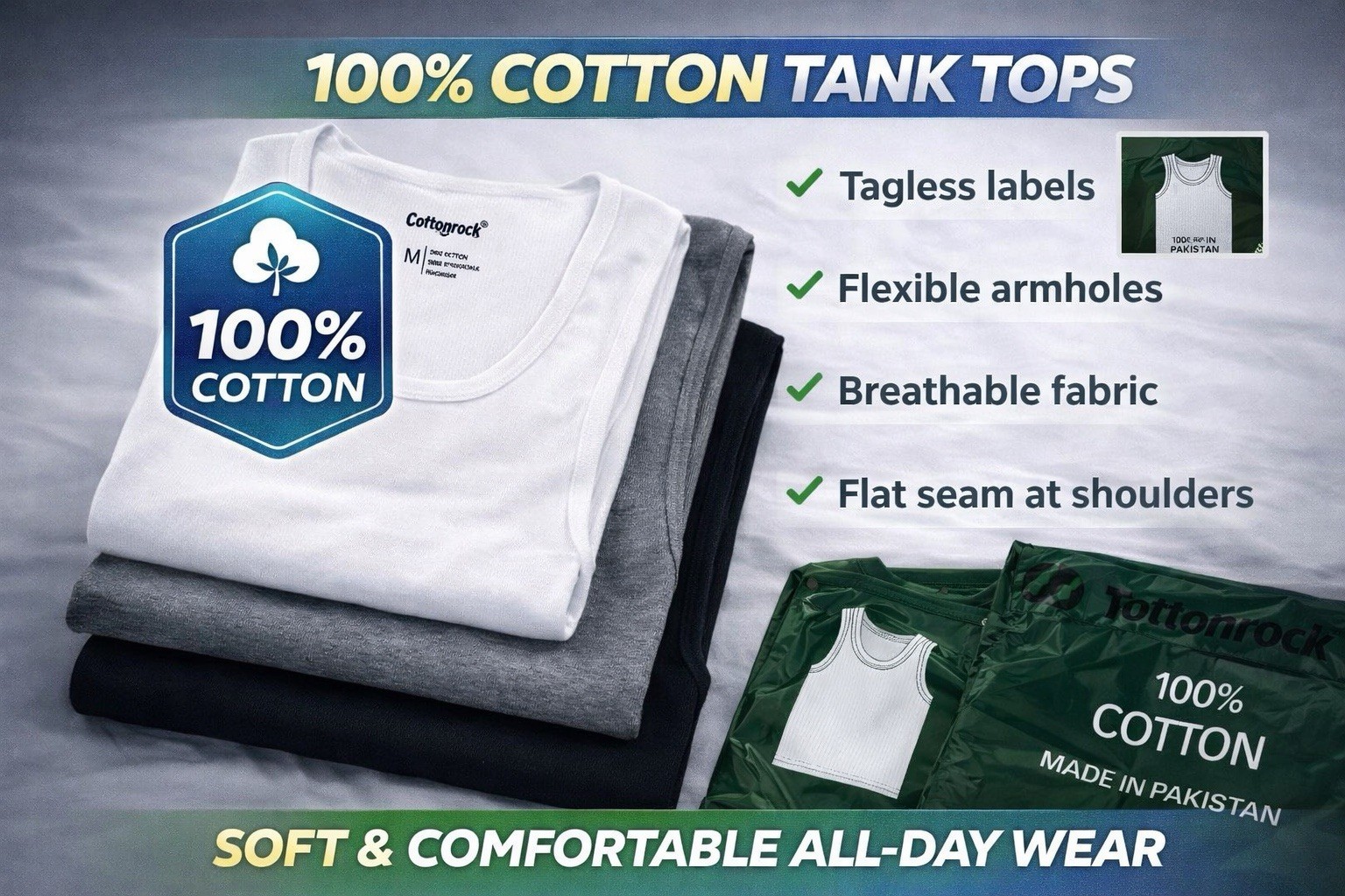 Men 100% Cotton Tank Tops Value 6-Pack Breathable Undershirts Gym Everyday Wear!