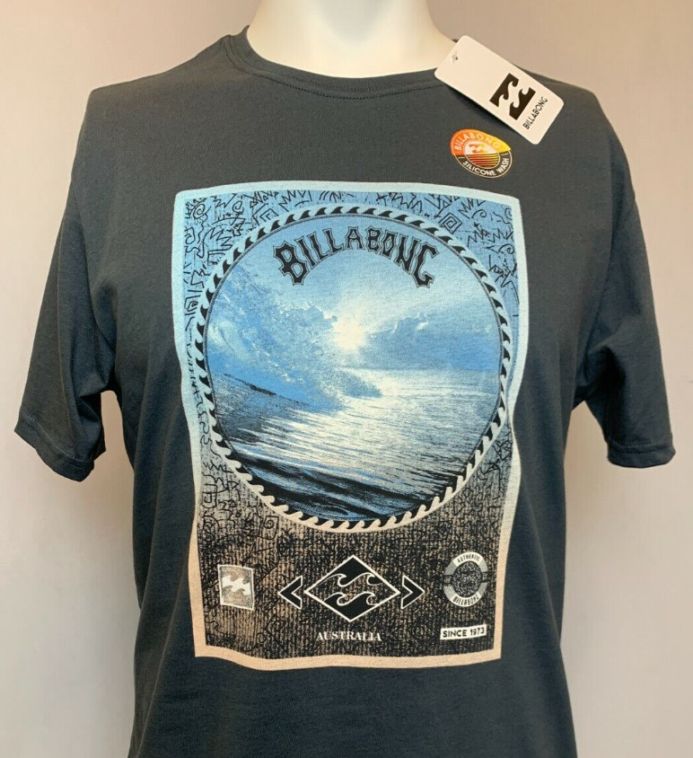Billabong Mens Shirt Small Large Gray Short Sleeve Australia Slim Fit Graphic