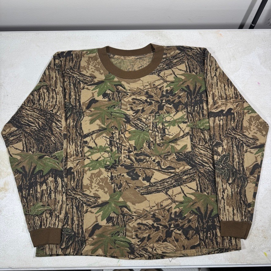 Vintage Realtree Shirt Mens Large Brown Camo Long Sleeve Pocket Hunting Tee