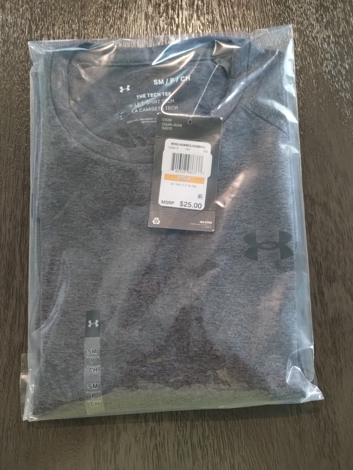 Under Armour Men’s Adult Size Small T Shirt, 2.0 Tech Tee 1326413, Charcoal Gray