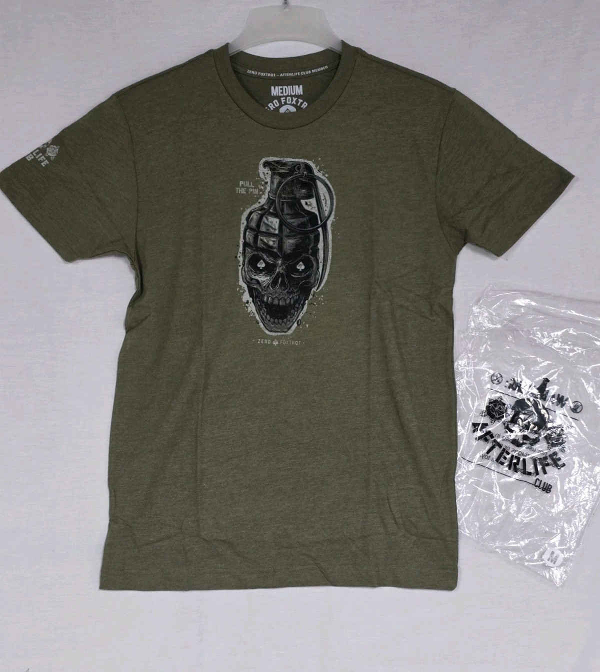 New ZERO FOXTROT PULL THE PIN Skull Grenade Graphic T-Shirt Green Sz M