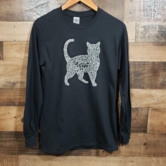 LA Pop Art long sleeve cat shirt made of words men’s size small