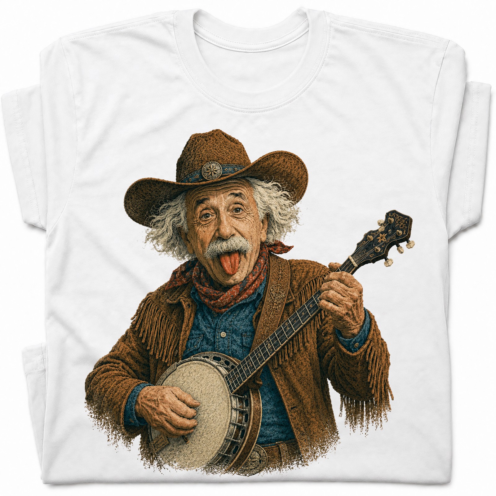 Einstein Cowboy Banjo Player Funny T-Shirt Novelty Country Tee