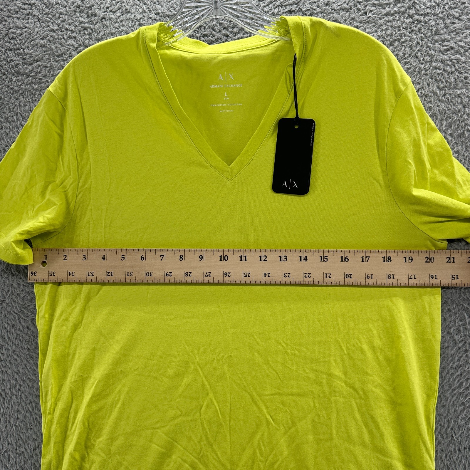 Armani Exchange Shirt Mens Large L Green Pima Cotton Slim Fit V Neck T Shirt