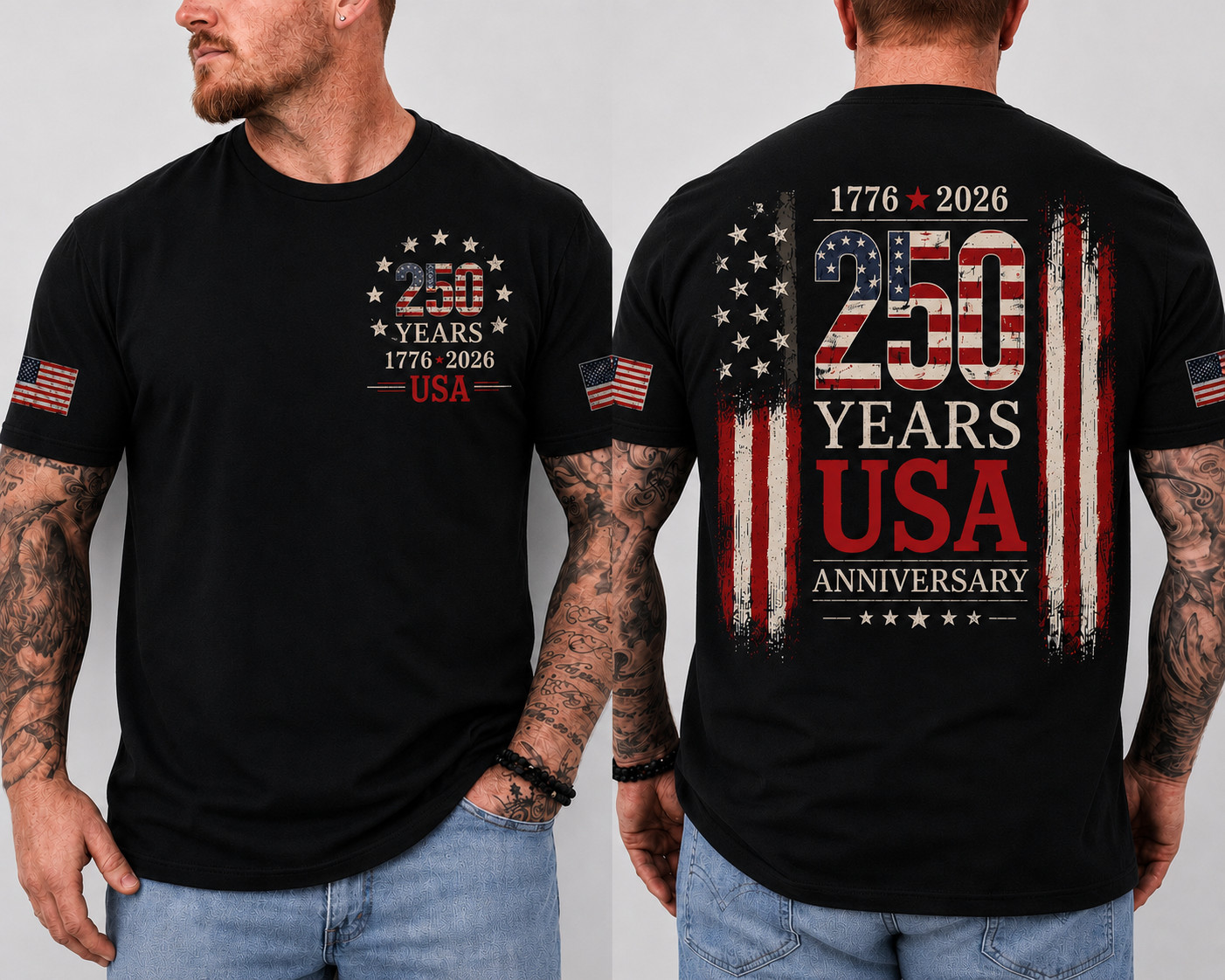 USA 250 Years Anniversary T-Shirt 1776-2026 Patriotic American Flag Tee Gift
