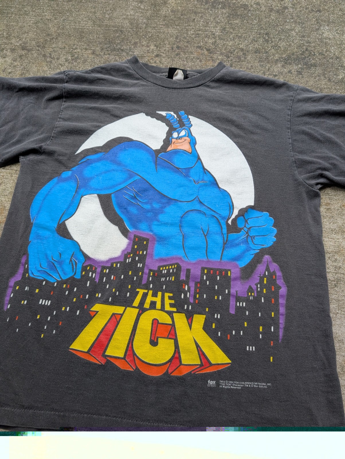 Vintage 1994 The Tick Cartoon Men’s XL Fox Kids Promo T-Shirt Changes Tag Faded