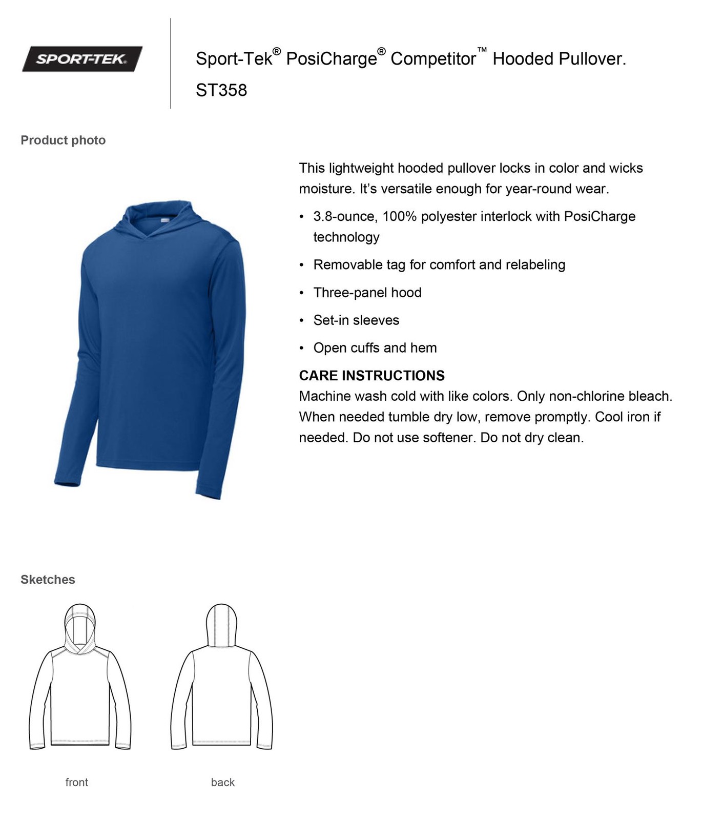Sport-Tek Men’s Competitor Three-panel Hooded Pullover ST358