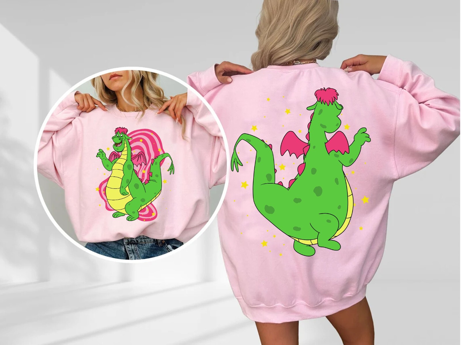 2-sided Retro Pete’s Dragon Tee, Elliott The Dragon Unisex Adult Kid Tee 800966