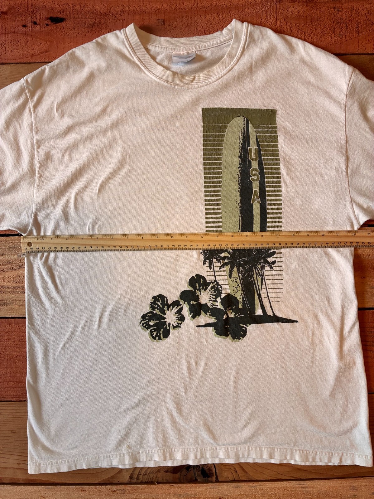 Y2K USA Surf T Shirt XL Hanes Heavyweight Vintage Beach Hawaiian Tee