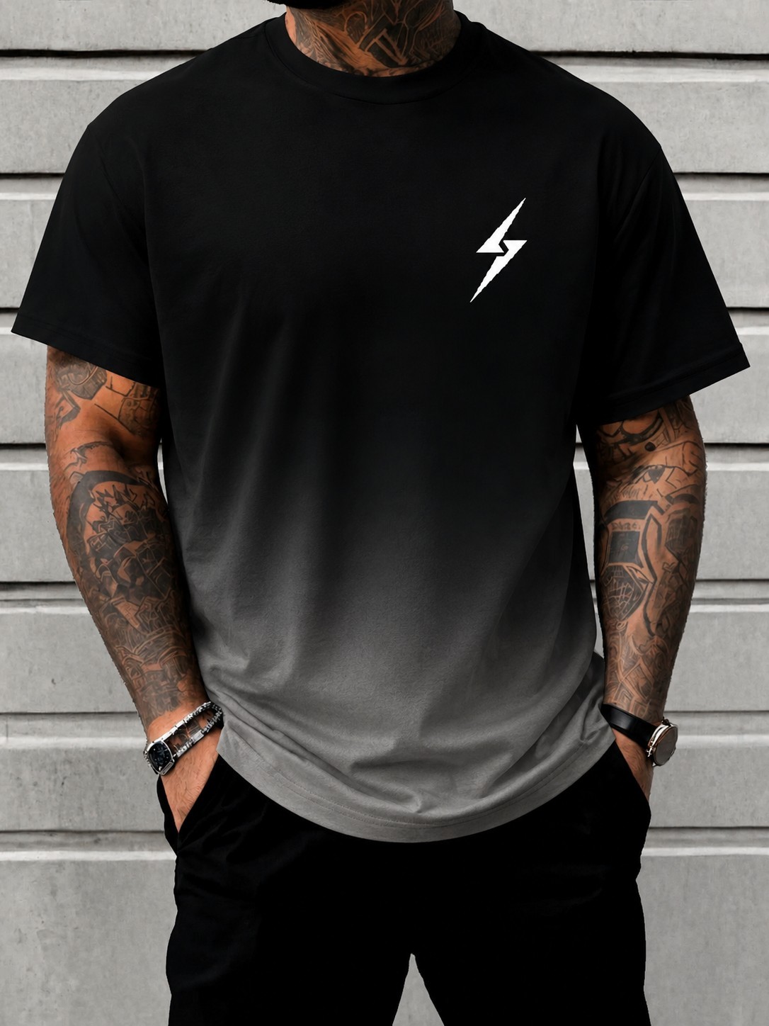 Gradient Purple Lightning Print T Shirt, Modern Graphic Unisex Casual Tee