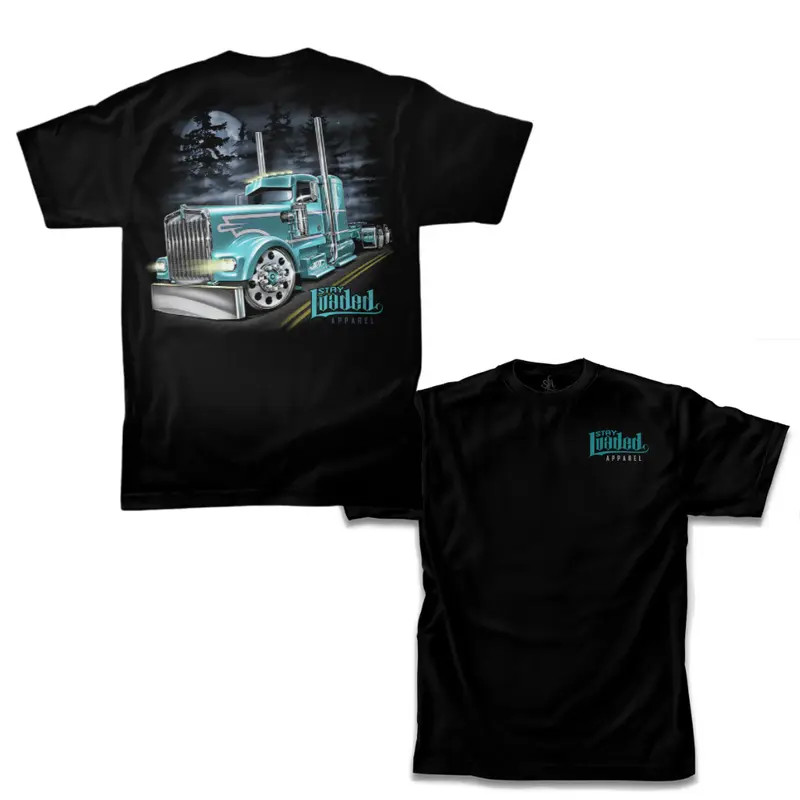 Stay Loaded Teal Semi Truck Night Highway Graphic T-Shirt � American Big Rig Tru