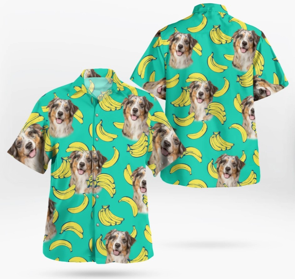 Australian Shepherd Hawaiian Shirt Men Banana Beach Button Up Custom Dog Lover