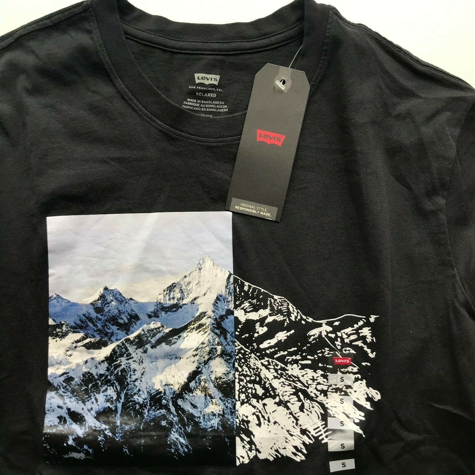 NWT Levis Men’s Graphic Crew Neck Cotton Long Sleeve Tee T-Shirt XS S M L XL XXL