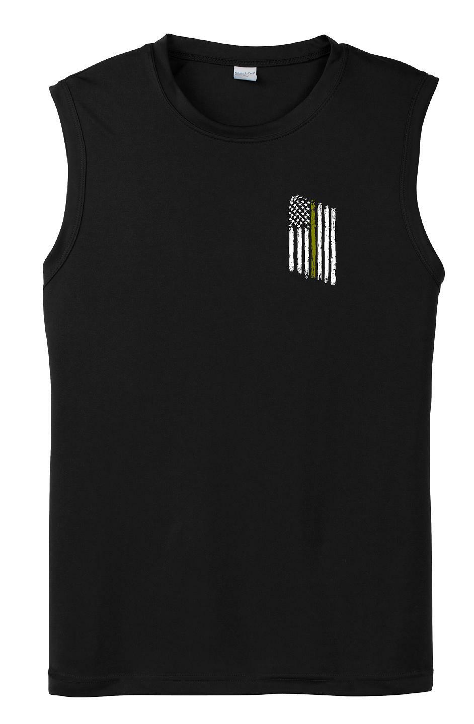 Thin GOLD Line American Flag Dispatcher Dispatch Police Law Performance Tank Top