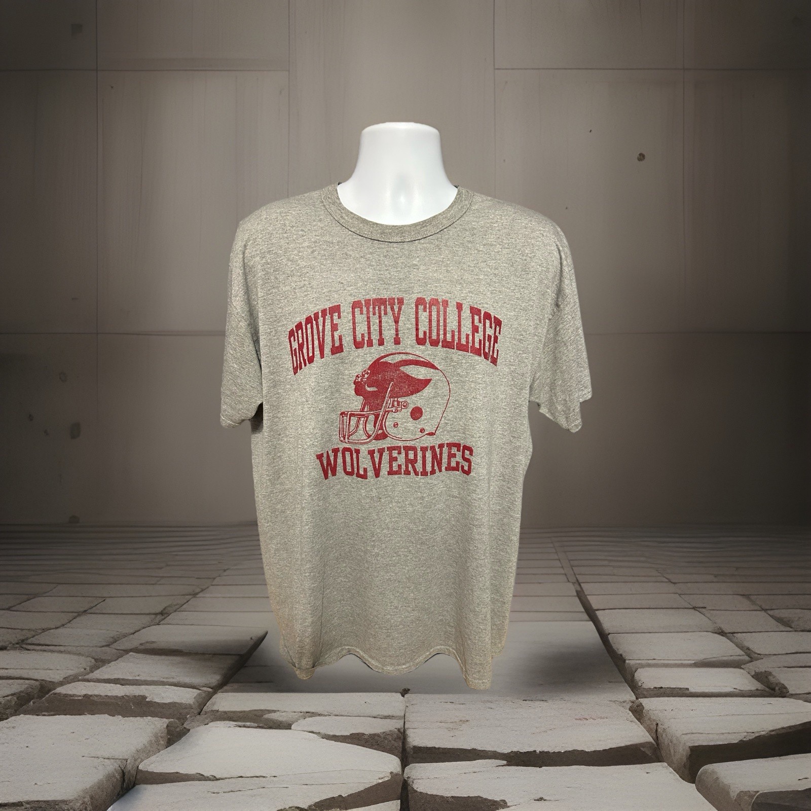 VTG Grove City College Wolverines Football Shirt Men XL Heather Gray Russell