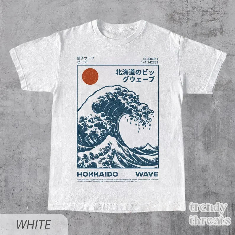 Hokkaido Wave Shirt, Retro Japanese Surf T-Shirt, Ukiyo-e Great Wave Graphic Tee