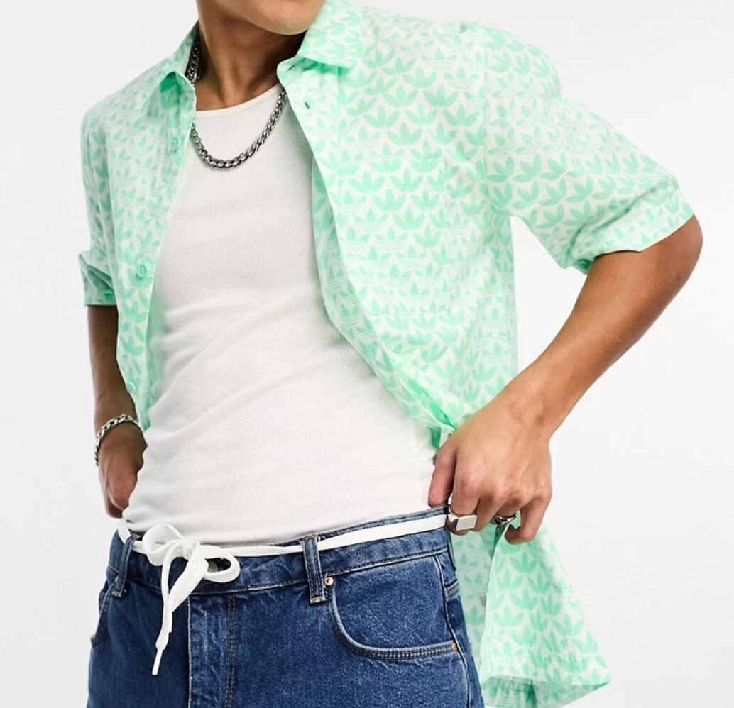 NEW MEN’S ADIDAS ORIGINALS TREFOIL MONOGRAM BUTTON SHIRT ~SIZE LARGE #HZ4161