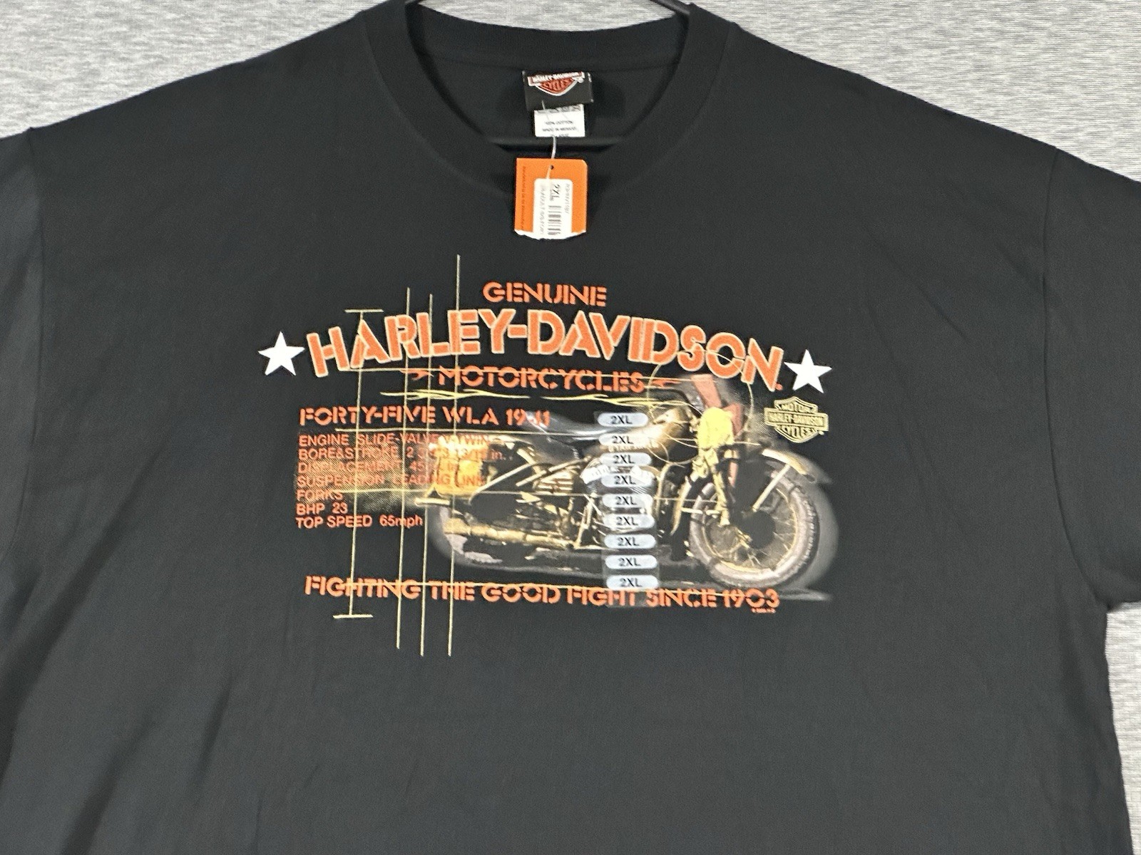 Harley Davidson 1941 WLA Mid America Shirt 2XL Black NWT 2008