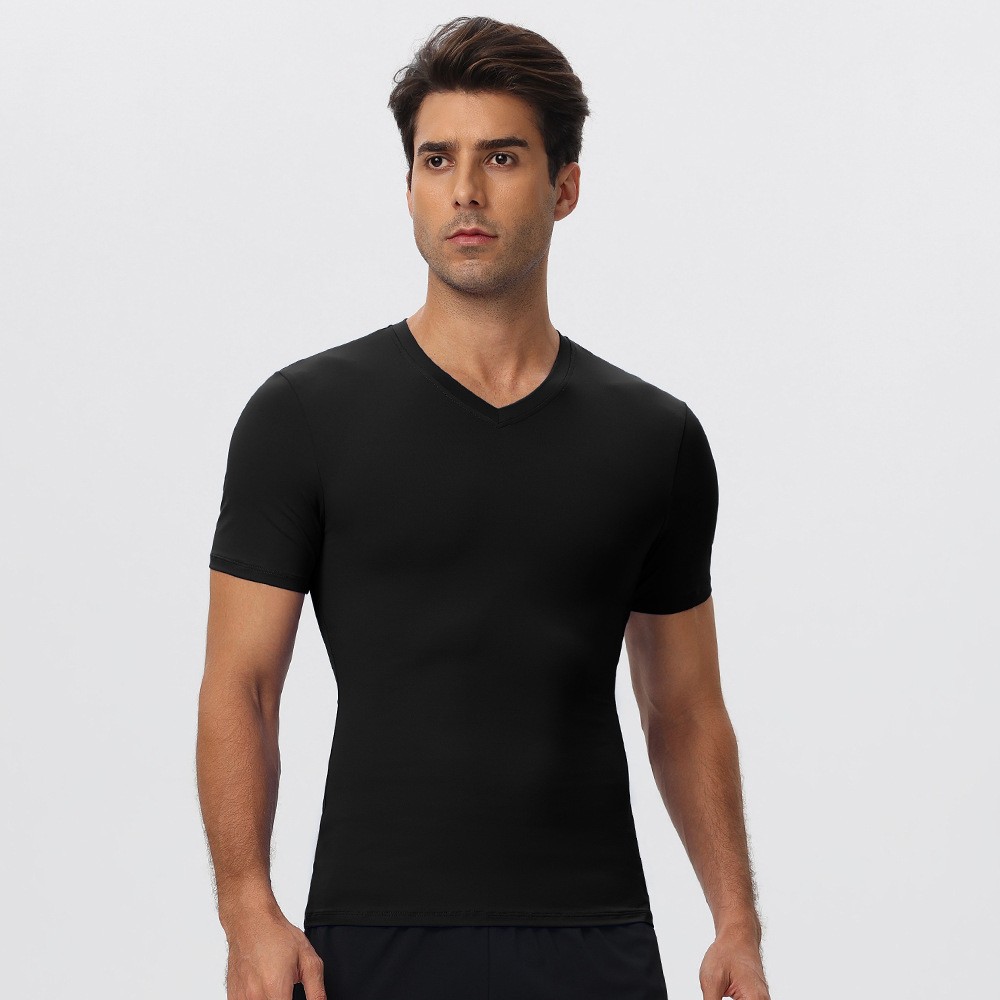 Men’s Compression Short Sleeve Sports T-Shirt Classic Casual Slim V-Neck Shirts