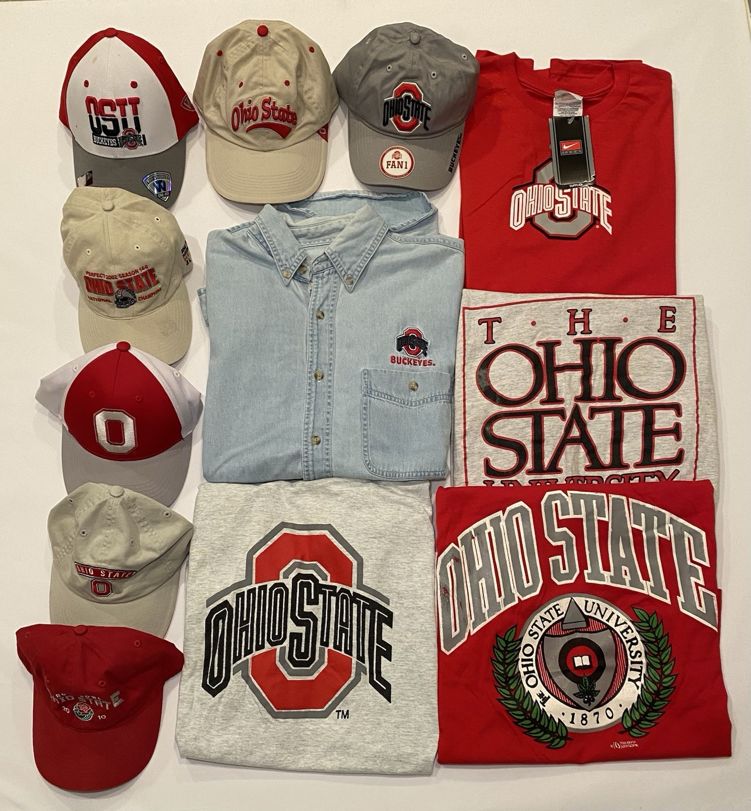 LOT of 12 Ohio State Buckeyes T-Shirts And Hats Large-XL 90s/2000’s