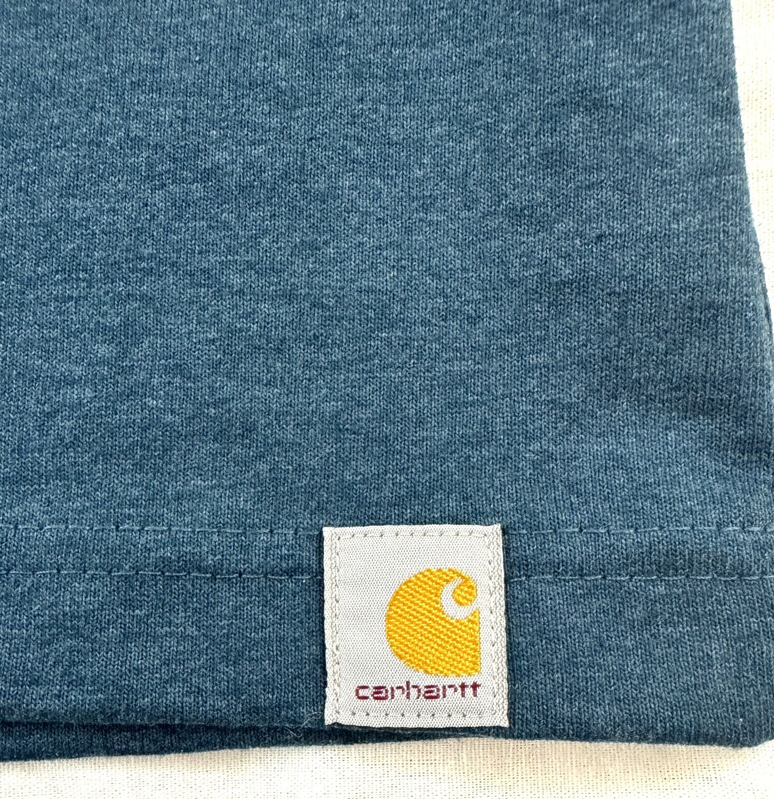 Carhartt Men’s Tshirt Short Sleeve Navy Heather Gold Script Logo Size Large Tall