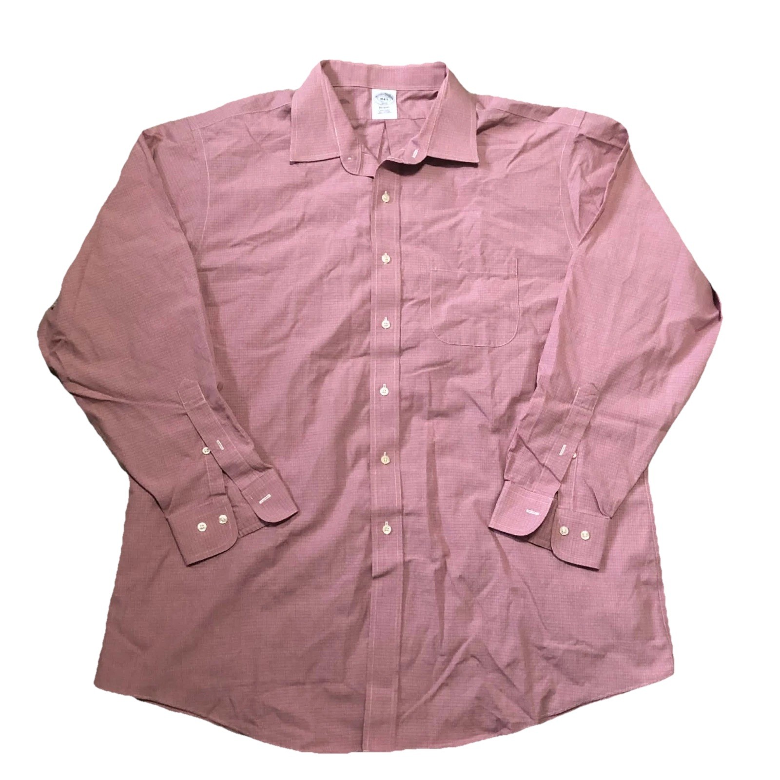 Brooks Brothers 1818 Regent Fit Shirt 18 34/35 Non Iron Pink Micro Checker