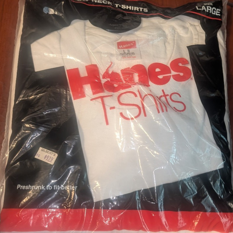 VTG 1989 HANES Crew Neck T-Shirts Men’s Sz Large White 3 Pack NOS 100% Cotton