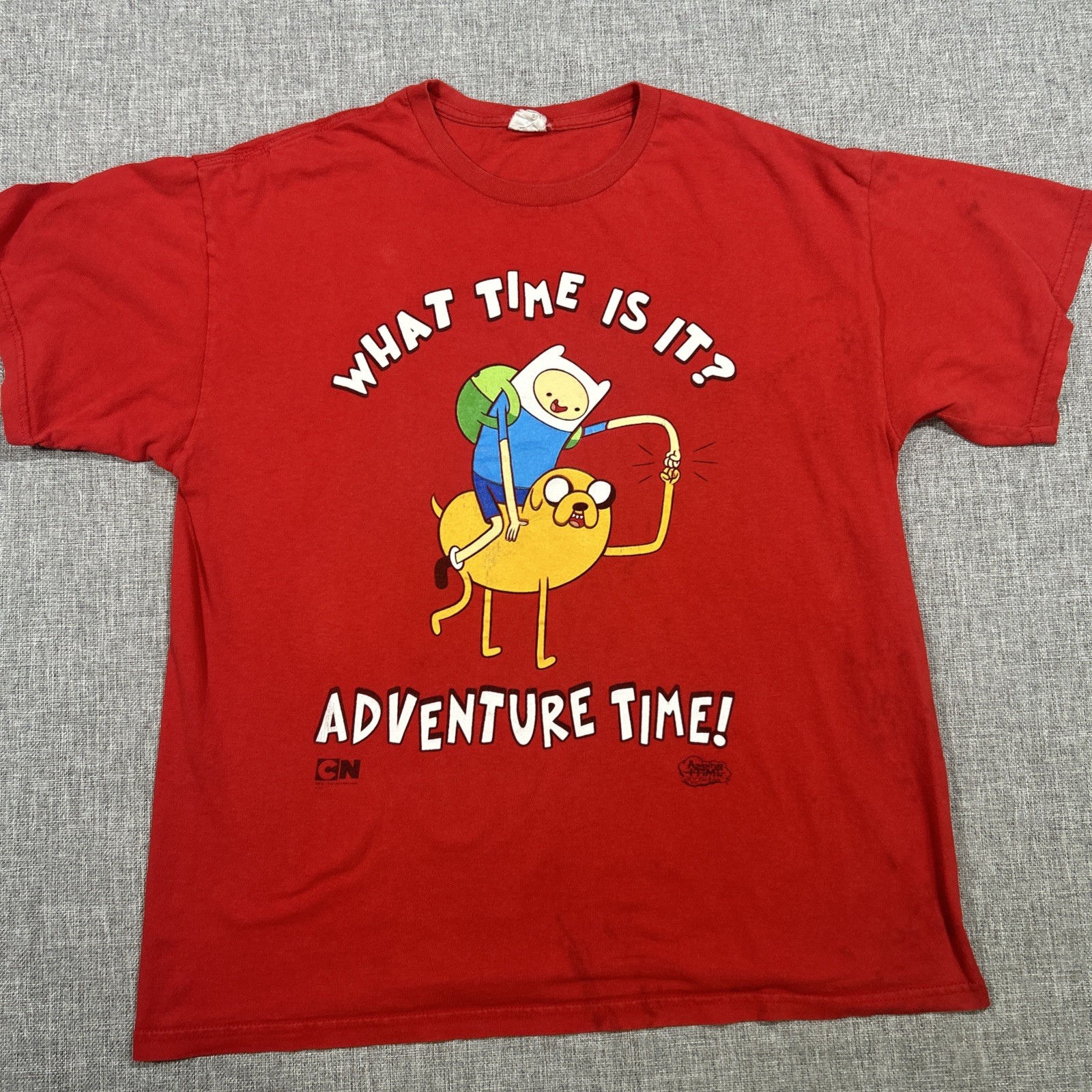 2011 Adventure Time Shirt Size L Cartoon Network Red What Time Is It Finn Jake