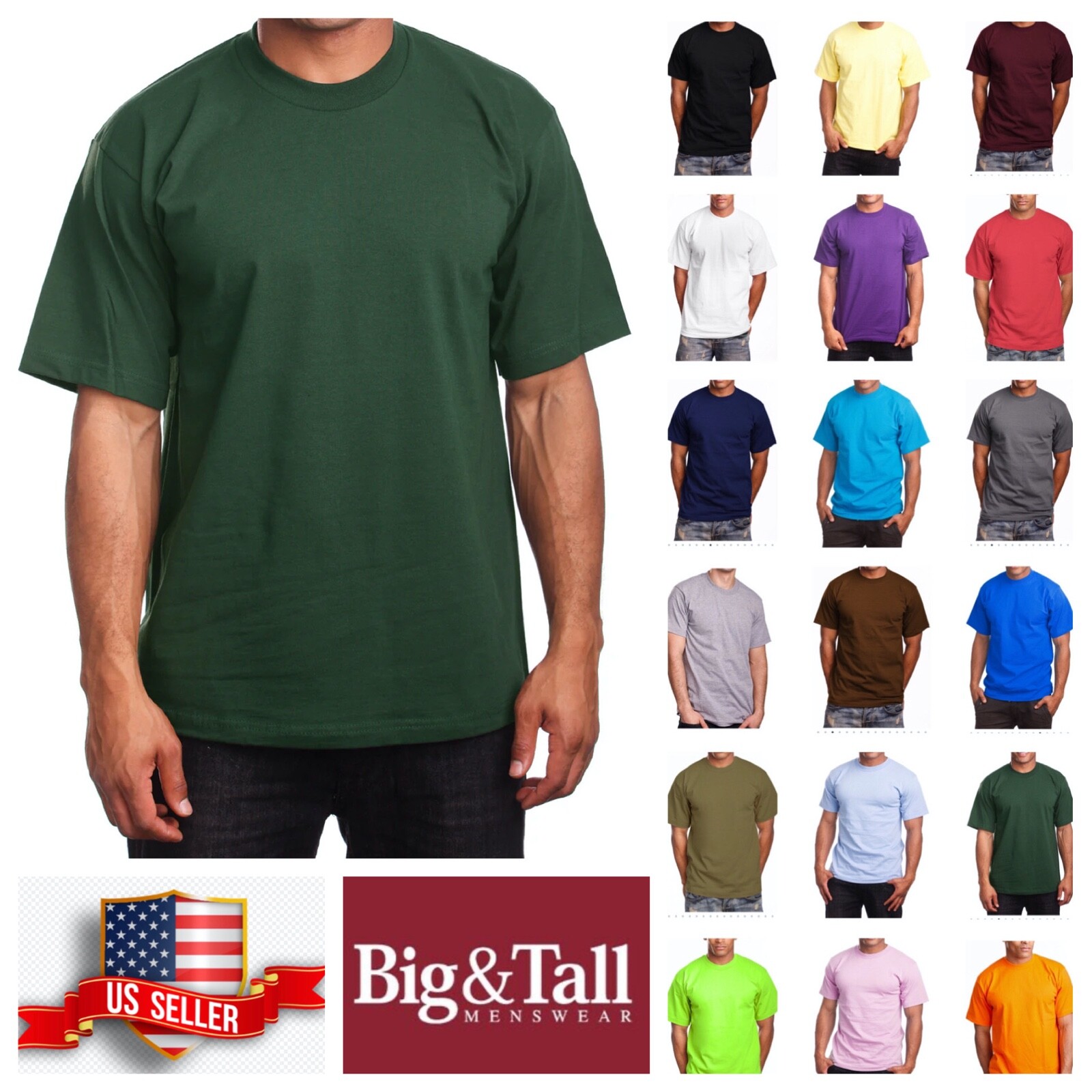 Mens T- Shirt HEAVY WEIGHT Plain Crew Neck Cotton S-7X & LT-5XLT Big and Tall