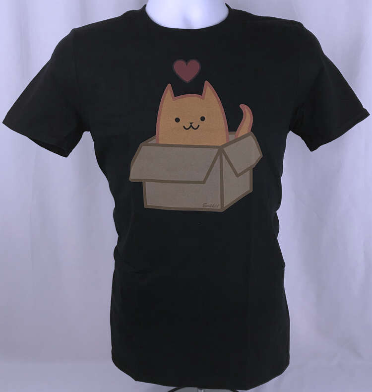 Boxcat Cat Loves Box Black Men’s Unisex T-Shirt Evilkid Yujean Heart Kitty Cute