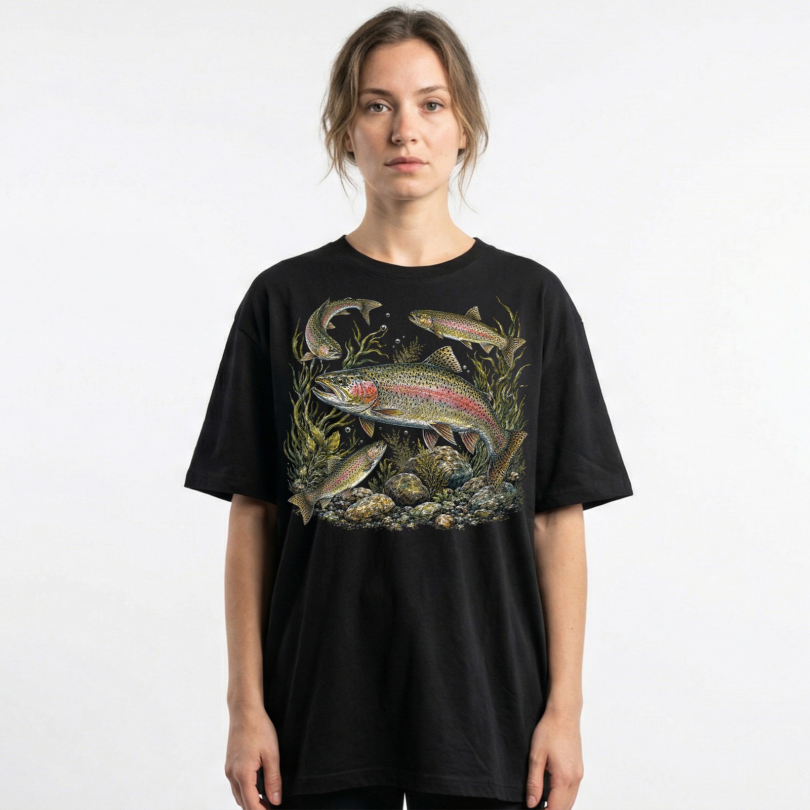 Vintage Rainbow Trout Fishing Fly Fisher Outdoor T-Shirt Nature Lover Tee