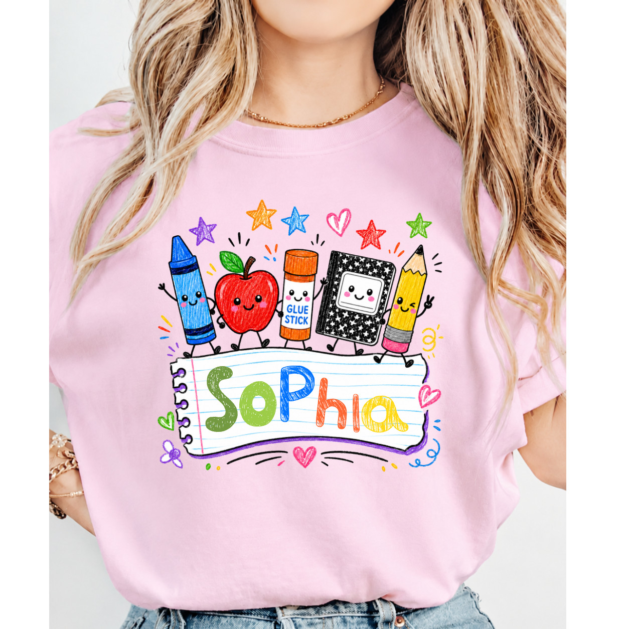 Custom Name Teacher T-Shirt Personalized Preschool Kindergarten Cute Apple Tee