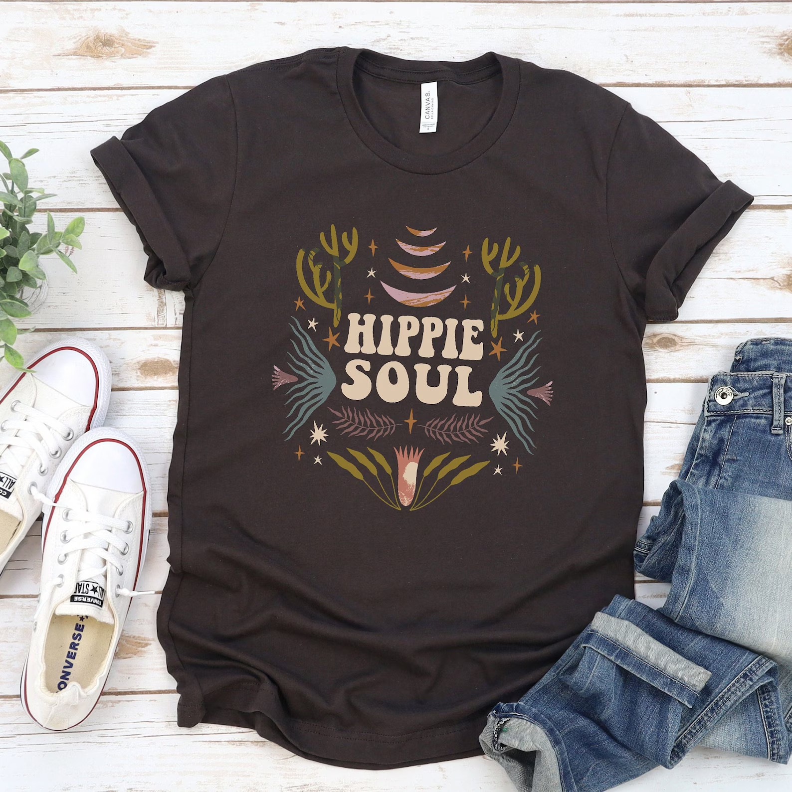 Vintage Hippie Moon T-Shirt 60s 70s Retro Celestial Boho Unisex Tee Size S-4XL