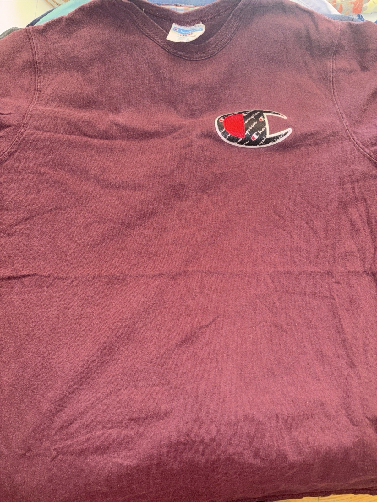Champion Sportswear Big C Embroidered Logo Men’s Large T-Shirt Maroon Red