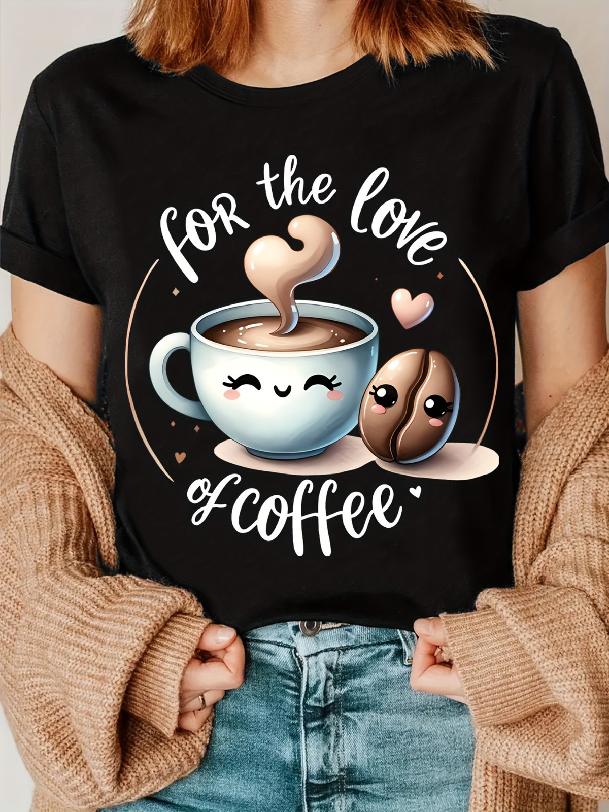 Unisex Coffee Lover Graphic T-Shirt – Funny Coffee Cup & Beans Print with for