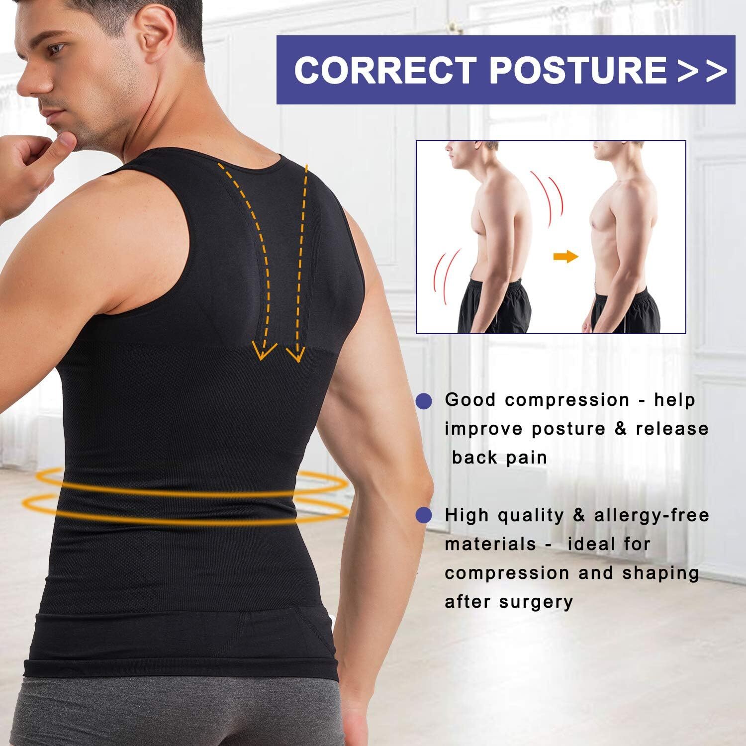 Mens Compression Shirt Slimming Body Shaper Vest Waist Traner Tops Tummy Control