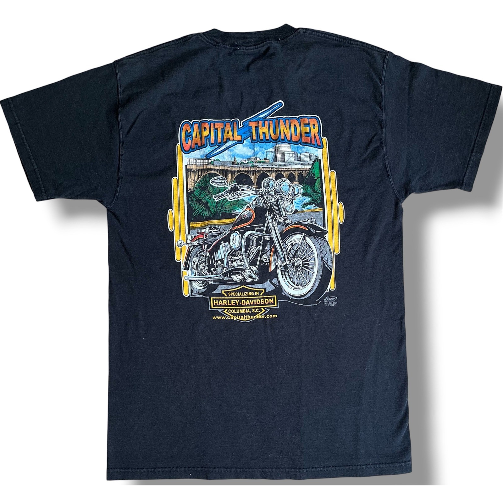 Harley-Davidson Capital Thunder Columbia SC T-Shirt Black 2001 Vintage Mens L