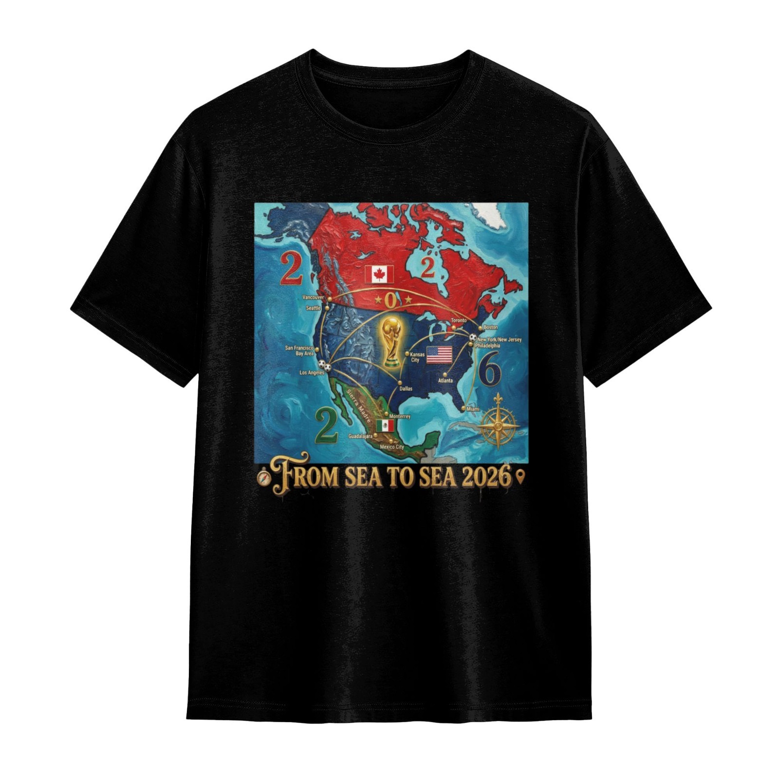 Limited Edition 2026 Fifa World Cup “From Sea to Sea” Host Map T-Shirt Soccer
